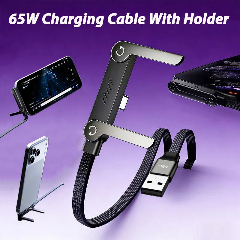65W USB Fast Charging Cable with Foldable Phone Stand