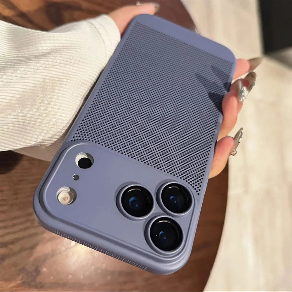Honeycomb Cooling Phone Case for iPhone 17/16/15/14/13 Pro Max Plus – Breathable, Shockproof, Solid Color