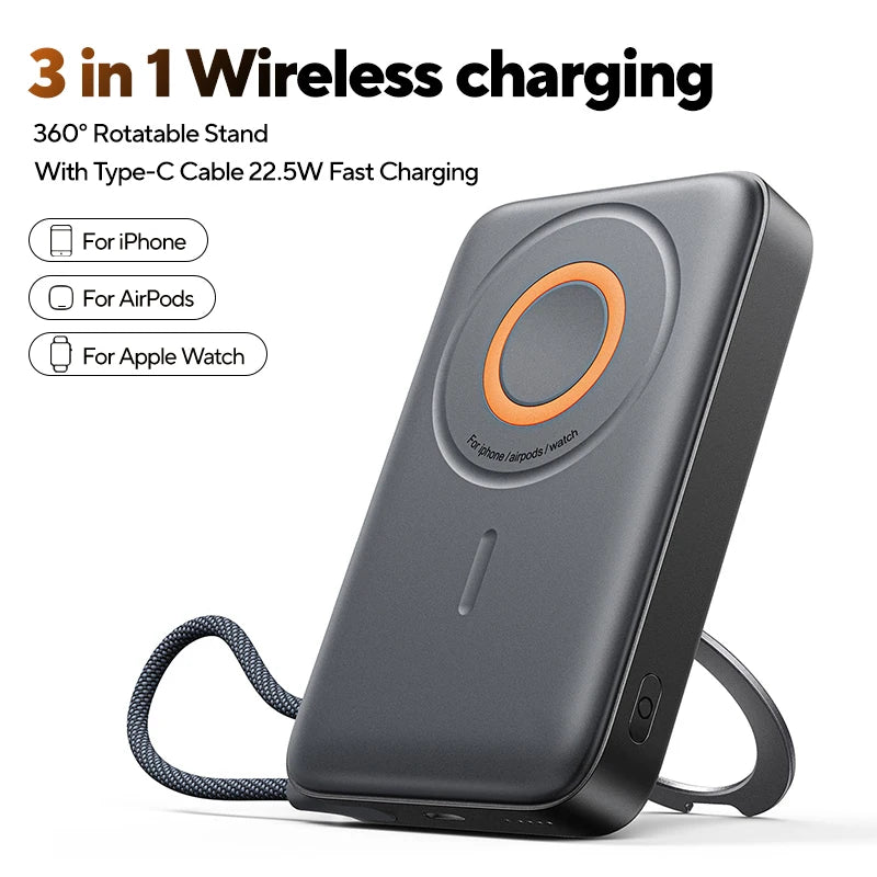 3-in-1 Magnetic Power Bank 22.5W Fast Charging – 10000mAh Wireless Portable Charger for iPhone 12–16, AirPods & Watch