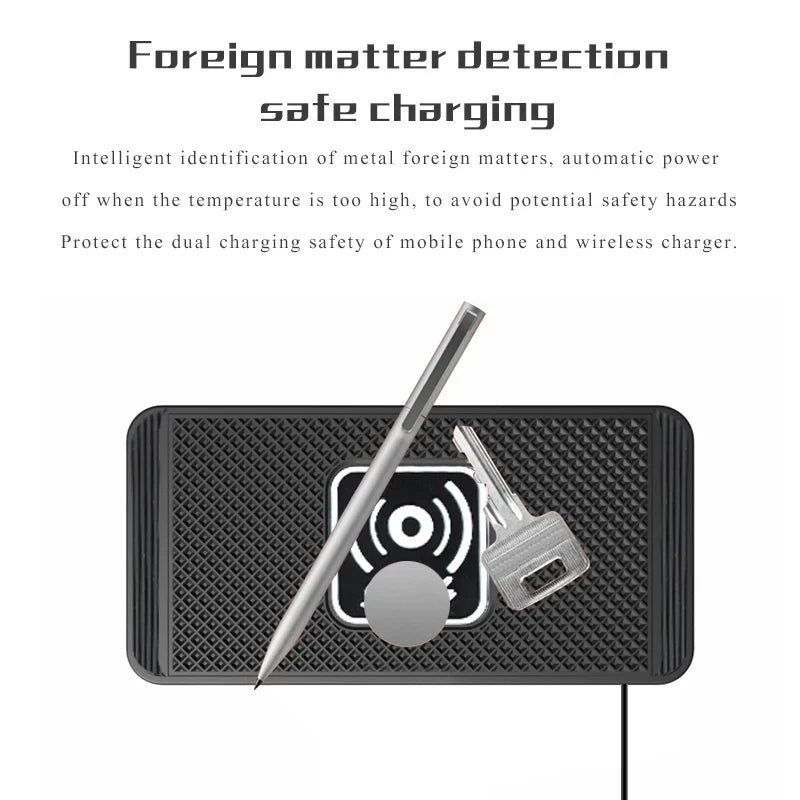 15W Wireless Car Charger Pad – Non-Slip Qi Fast Charging for Android & iPhone 11–14, Vehicle Phone Charger