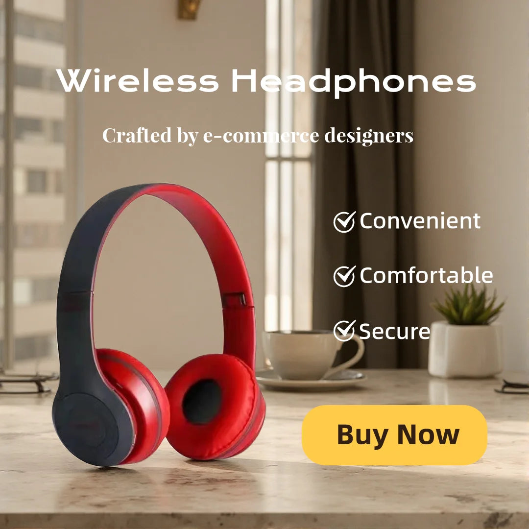 Foldable Bluetooth Wireless Headphones – Over-Ear with Microphone & Volume Control, Gaming Headset for iPhone & Android