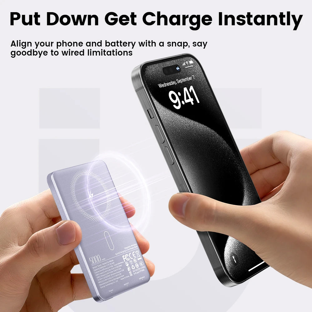 Toocki Magnetic Power Bank 5000mAh – 15W Wireless MagSafe Charging, PD 20W External Battery for iPhone 17/16/15/14/13 Pro Max