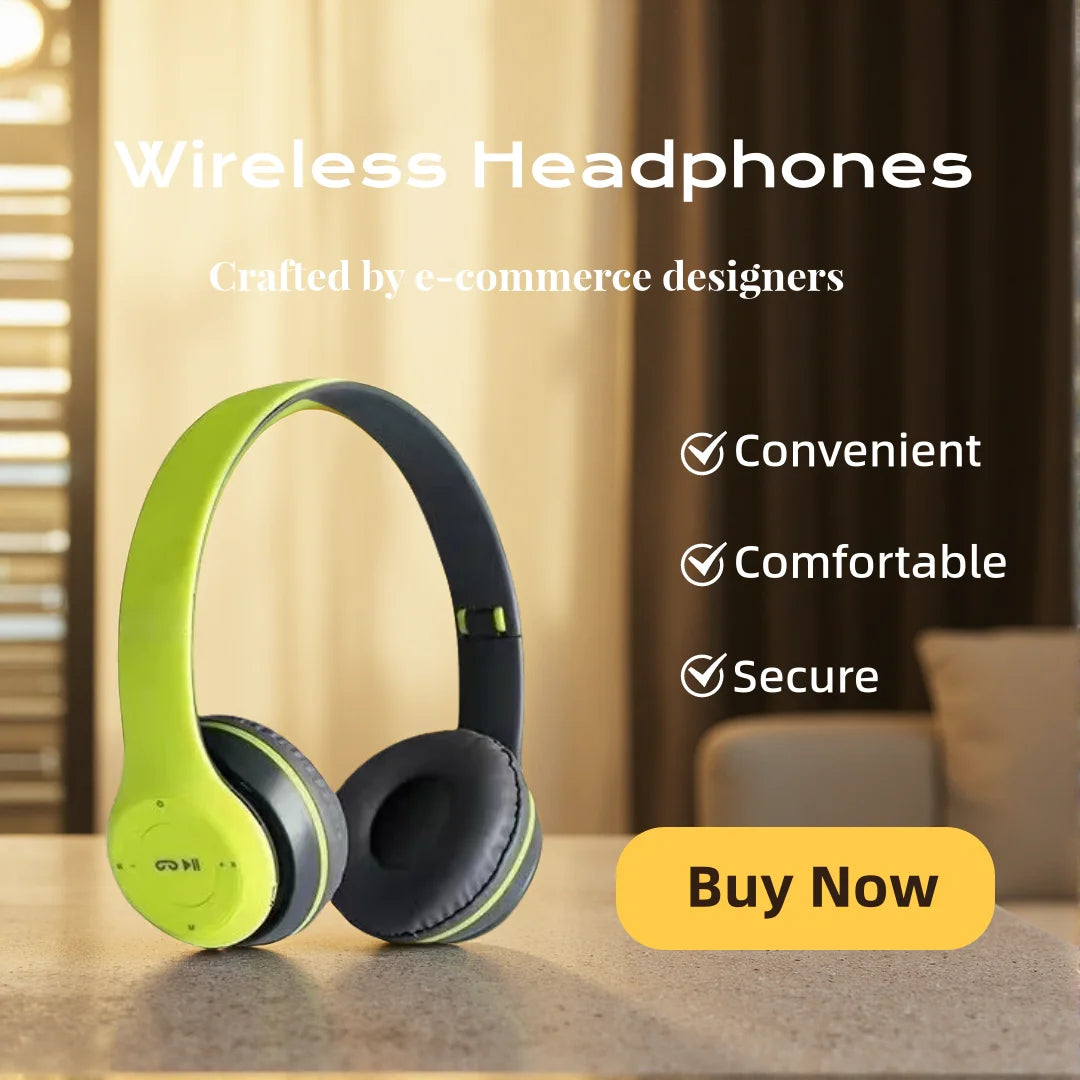 Foldable Bluetooth Wireless Headphones – Over-Ear with Microphone & Volume Control, Gaming Headset for iPhone & Android