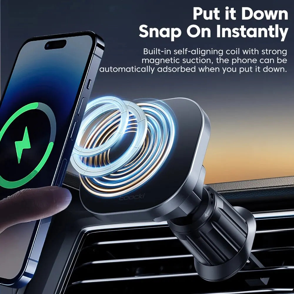 Toocki Magnetic Car Wireless Charger – 15W Fast Charging, Air Vent Phone Holder, for iPhone 15/14/13/12 Pro Max