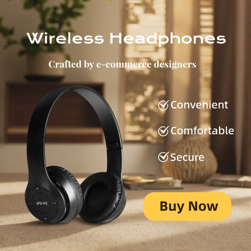 Foldable Bluetooth Wireless Headphones – Over-Ear with Microphone & Volume Control, Gaming Headset for iPhone & Android