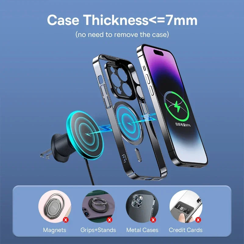 Baseus Magnetic Wireless Car Charger – 15W Fast Charging, Car Phone Holder Mount for iPhone 16/15/14/13
