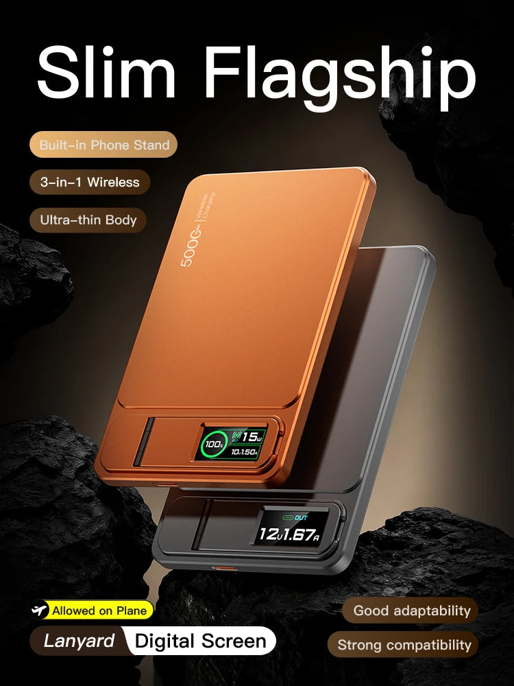 3-in-1 Magnetic Power Bank – 15W Wireless Fast Charging with Intelligent TFT Screen, External Battery for iPhone 12–17, Watch & AirPods