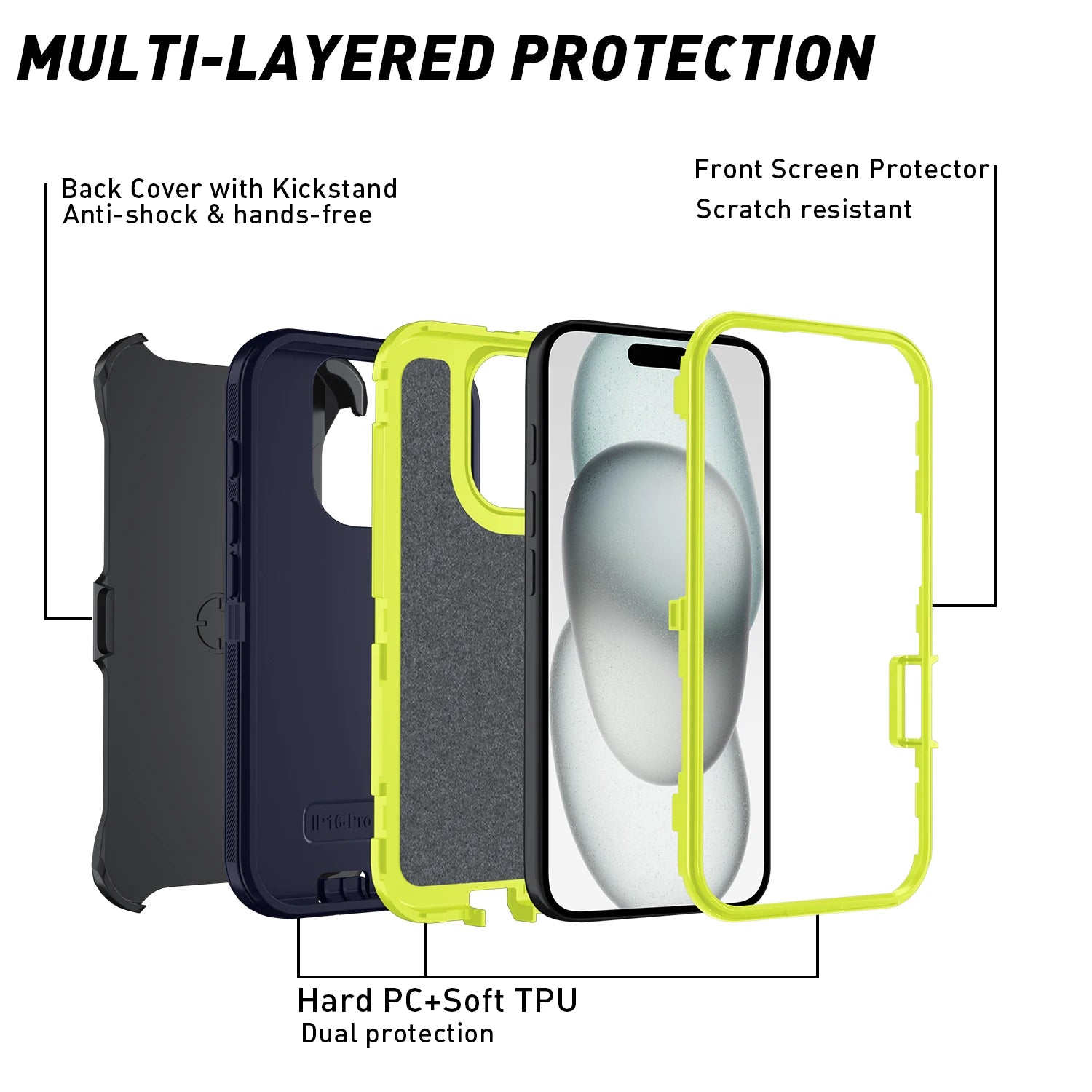 Armor Shockproof Defender Case for iPhone 11–15 Pro Max, X–XS Max, 7/8 Plus, SE2/SE4 – Hard PC + TPU Back