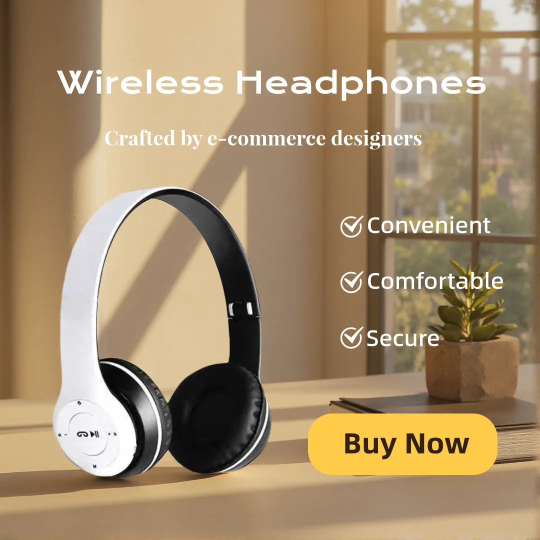 Foldable Bluetooth Wireless Headphones – Over-Ear with Microphone & Volume Control, Gaming Headset for iPhone & Android