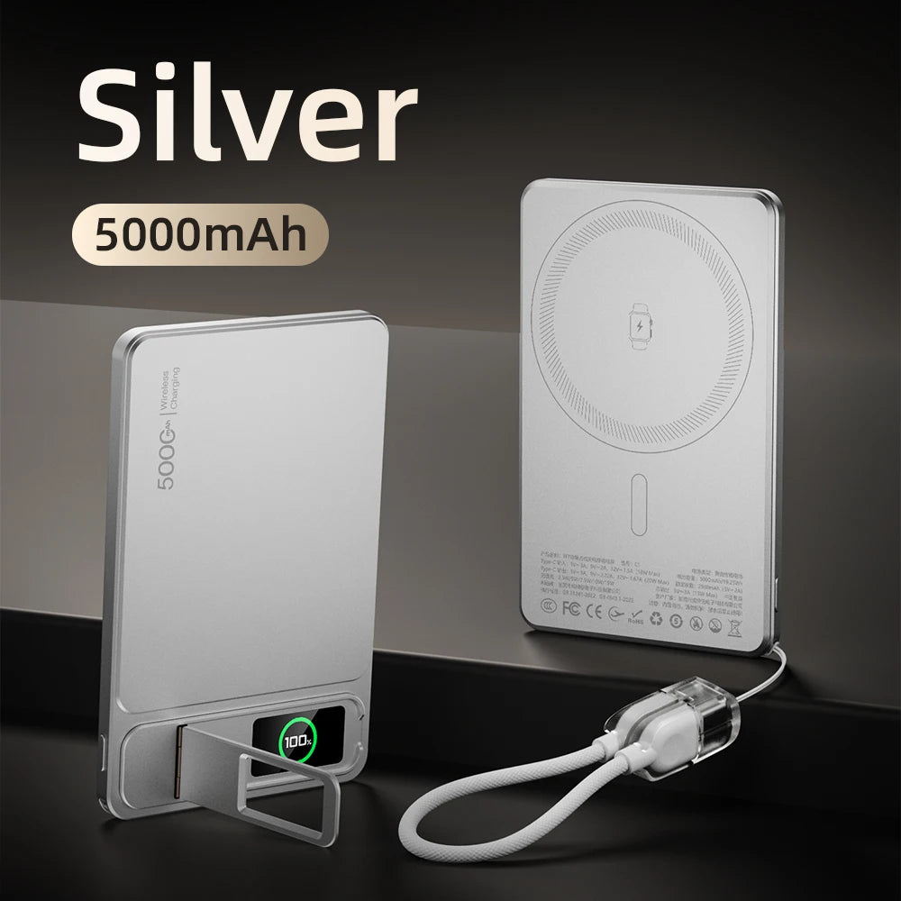 3-in-1 Magnetic Power Bank – 15W Wireless Fast Charging with Intelligent TFT Screen, External Battery for iPhone 12–17, Watch & AirPods