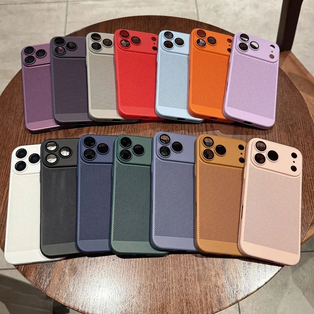 Honeycomb Cooling Phone Case for iPhone 17/16/15/14/13 Pro Max Plus – Breathable, Shockproof, Solid Color