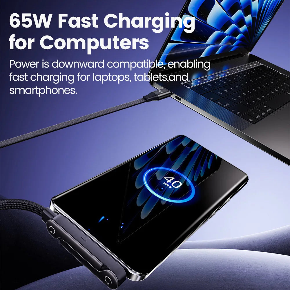 65W USB Fast Charging Cable with Foldable Phone Stand