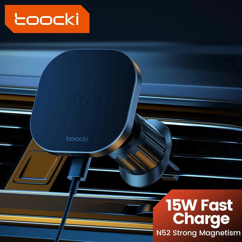 Toocki Magnetic Car Wireless Charger – 15W Fast Charging, Air Vent Phone Holder, for iPhone 15/14/13/12 Pro Max