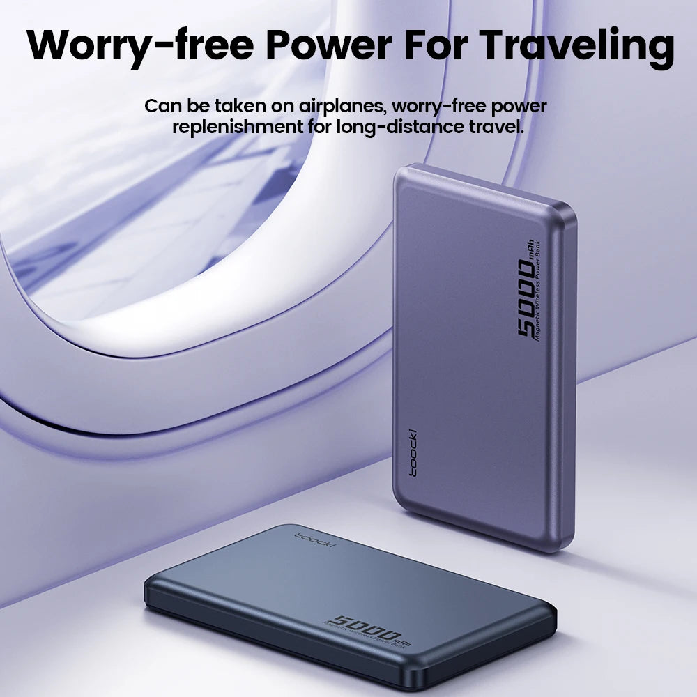 Toocki Magnetic Power Bank 5000mAh – 15W Wireless MagSafe Charging, PD 20W External Battery for iPhone 17/16/15/14/13 Pro Max