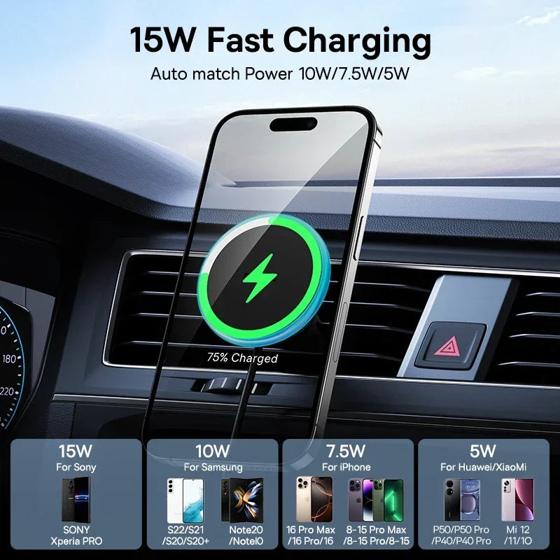 Baseus Magnetic Wireless Car Charger – 15W Fast Charging, Car Phone Holder Mount for iPhone 16/15/14/13