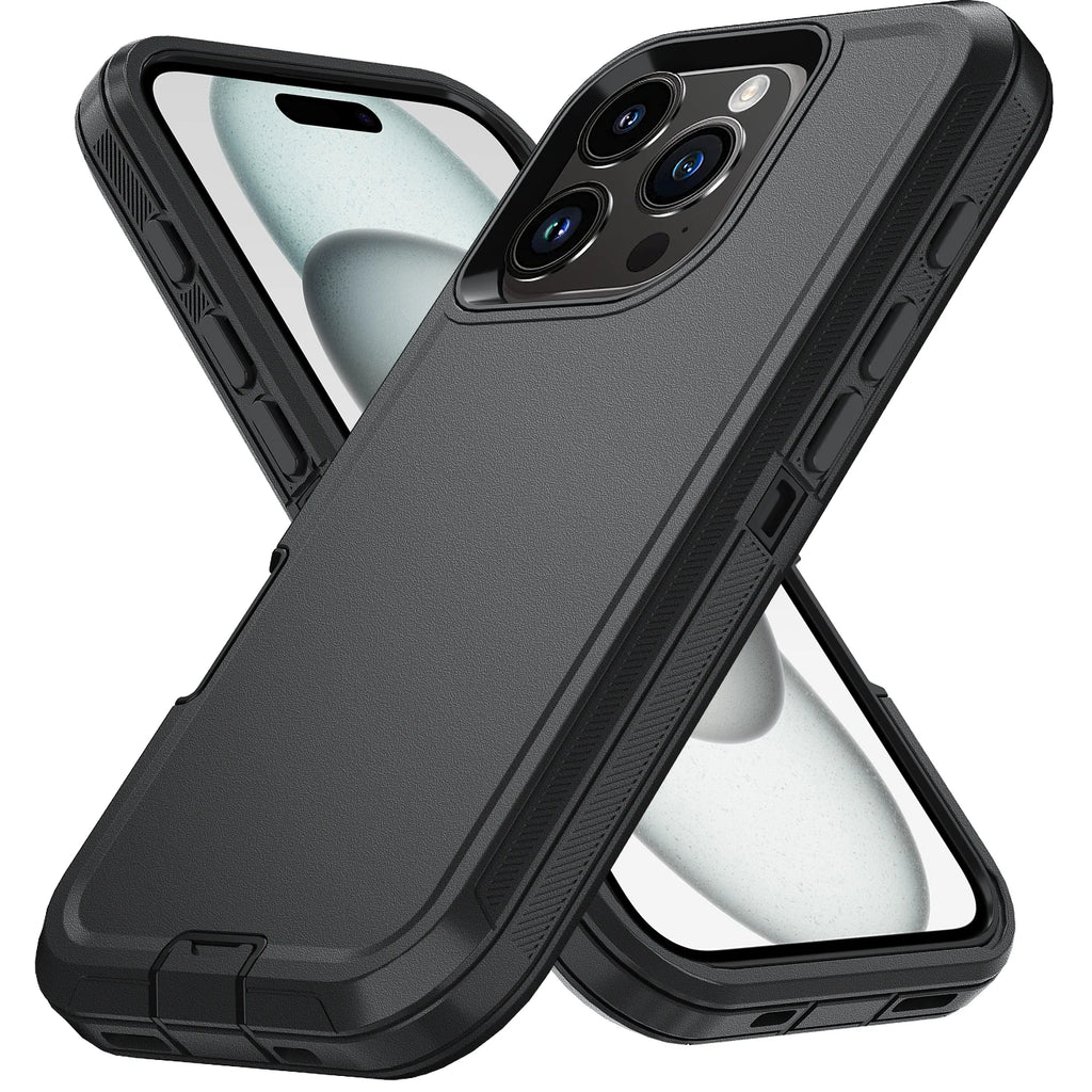 Armor Shockproof Defender Case for iPhone 11–15 Pro Max, X–XS Max, 7/8 Plus, SE2/SE4 – Hard PC + TPU Back