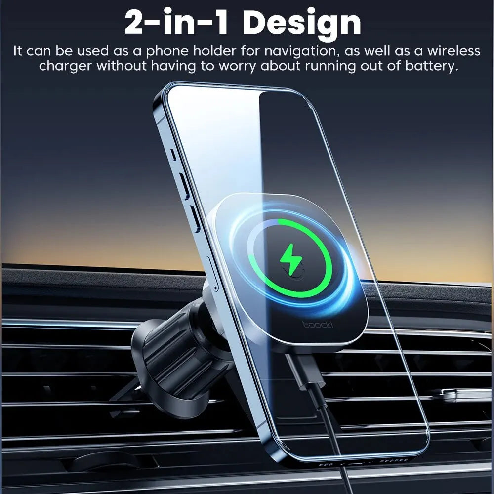 Toocki Magnetic Car Wireless Charger – 15W Fast Charging, Air Vent Phone Holder, for iPhone 15/14/13/12 Pro Max