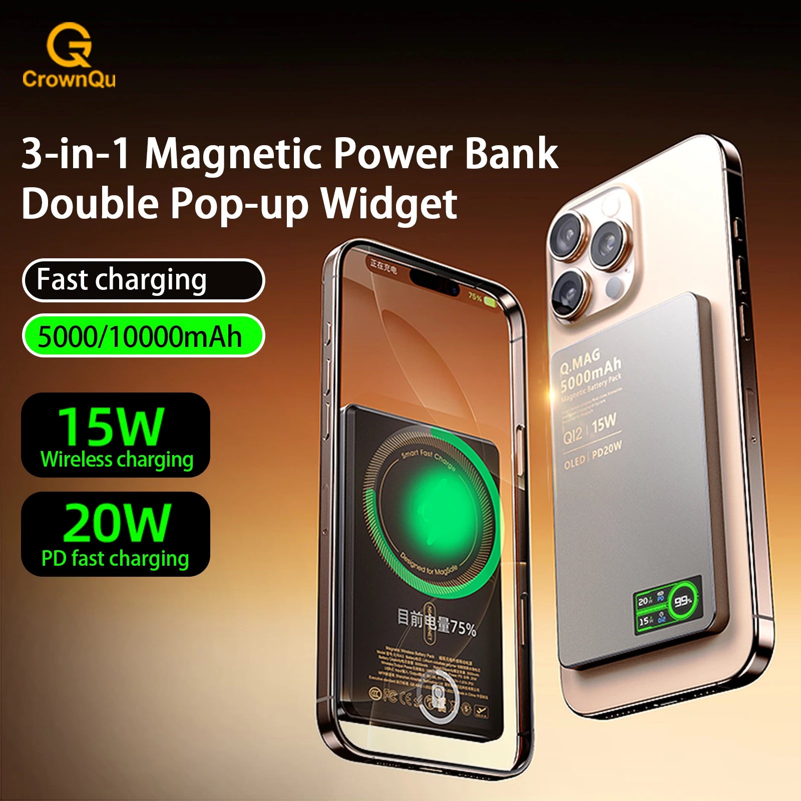 Wireless Magnetic Power Bank – Fast Charging Portable Battery for iPhone 12–17 Pro Max, Watch & AirPods – 5000/10000mAh