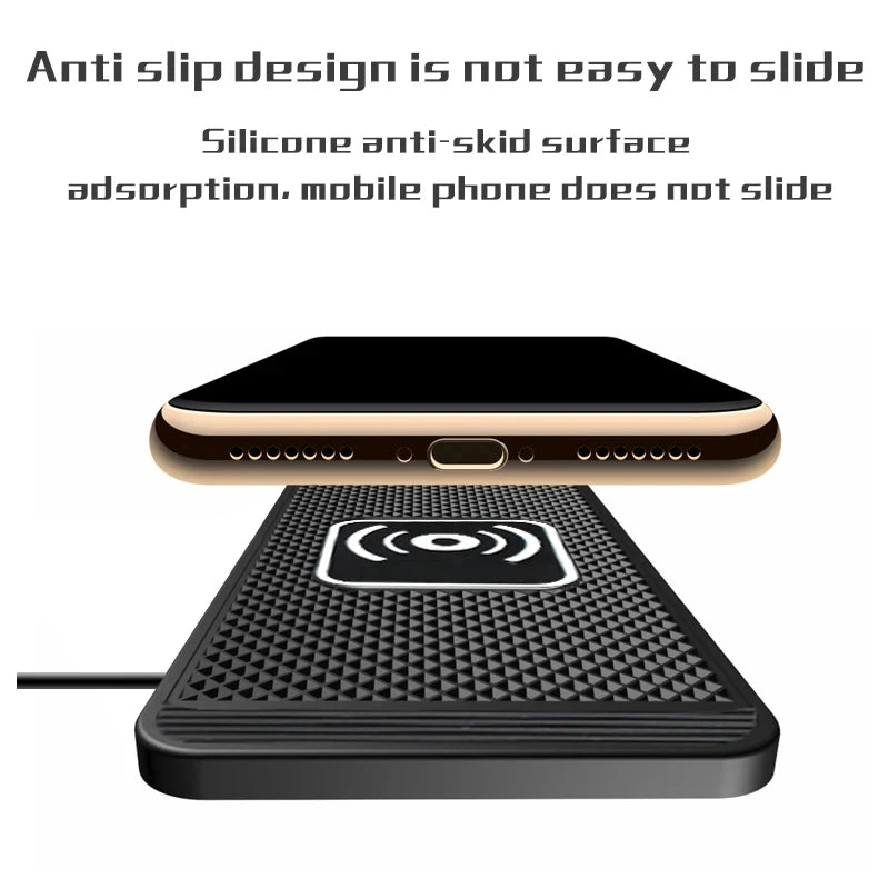 15W Wireless Car Charger Pad – Non-Slip Qi Fast Charging for Android & iPhone 11–14, Vehicle Phone Charger