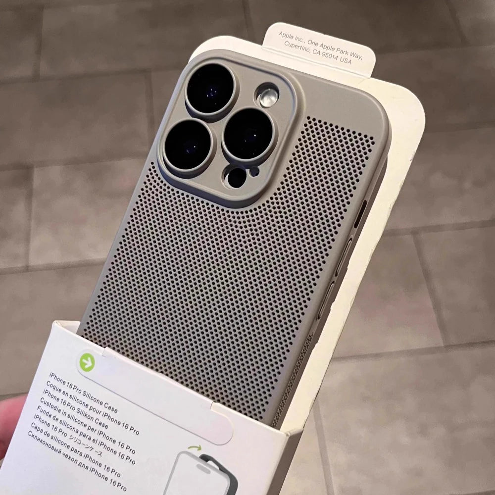 Honeycomb Cooling Phone Case for iPhone 17/16/15/14/13 Pro Max Plus – Breathable, Shockproof, Solid Color