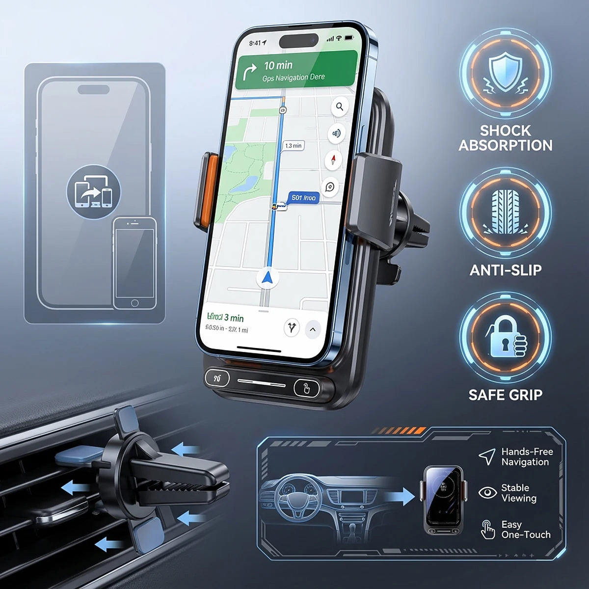 15W Wireless & Wired Car Phone Charger Mount