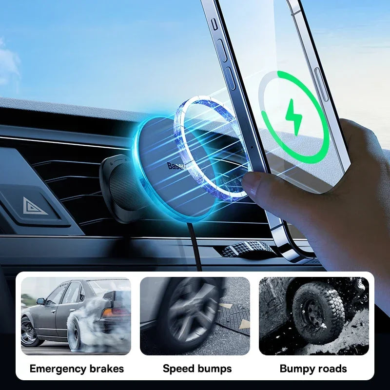 Baseus Magnetic Wireless Car Charger – 15W Fast Charging, Car Phone Holder Mount for iPhone 16/15/14/13