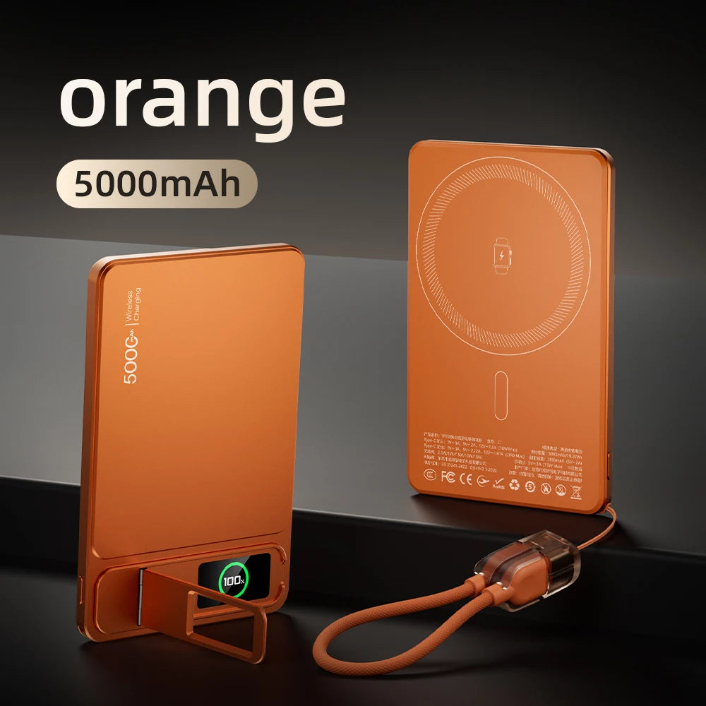 3-in-1 Magnetic Power Bank – 15W Wireless Fast Charging with Intelligent TFT Screen, External Battery for iPhone 12–17, Watch & AirPods