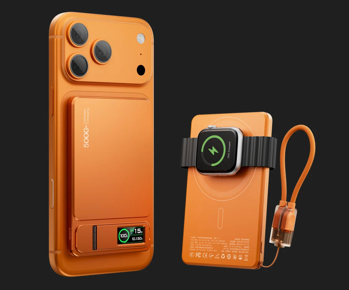 3-in-1 Magnetic Power Bank – 15W Wireless Fast Charging with Intelligent TFT Screen, External Battery for iPhone 12–17, Watch & AirPods