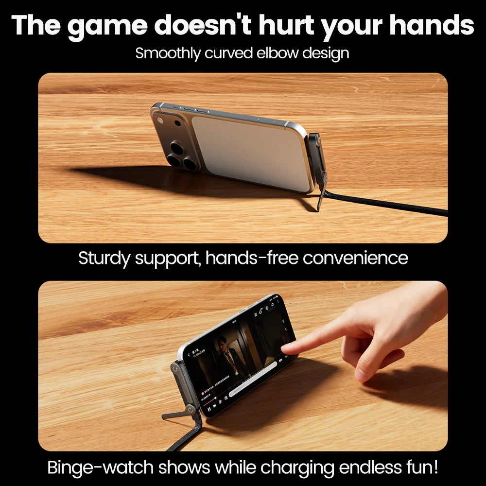 65W USB Fast Charging Cable with Foldable Phone Stand