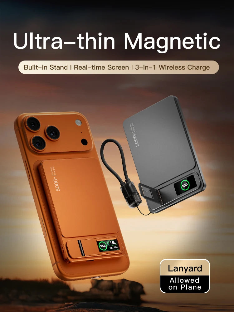 3-in-1 Magnetic Power Bank – 15W Wireless Fast Charging with Intelligent TFT Screen, External Battery for iPhone 12–17, Watch & AirPods
