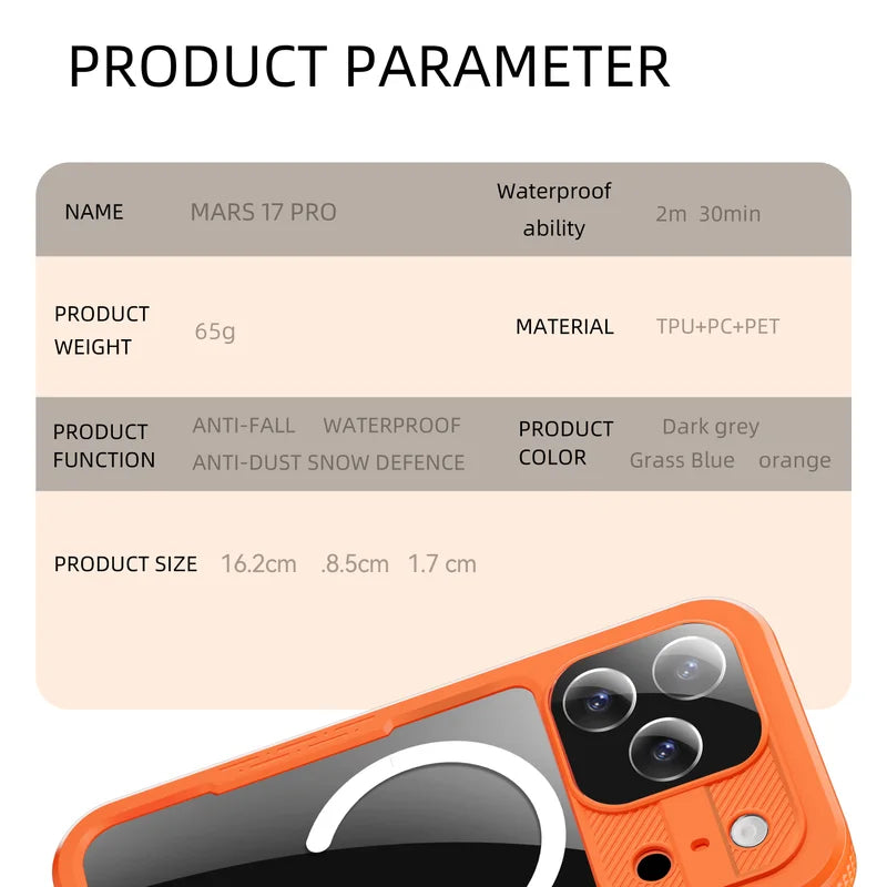 360° Fully Protected Shockproof, Dust & Snow Resistant IP68 Waterproof Case for iPhone 17 Air / 17 Pro Max