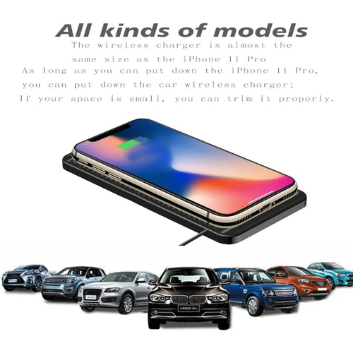 15W Wireless Car Charger Pad – Non-Slip Qi Fast Charging for Android & iPhone 11–14, Vehicle Phone Charger