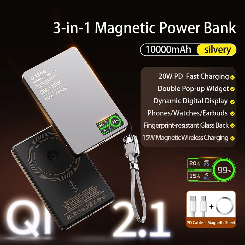 Wireless Magnetic Power Bank – Fast Charging Portable Battery for iPhone 12–17 Pro Max, Watch & AirPods – 5000/10000mAh
