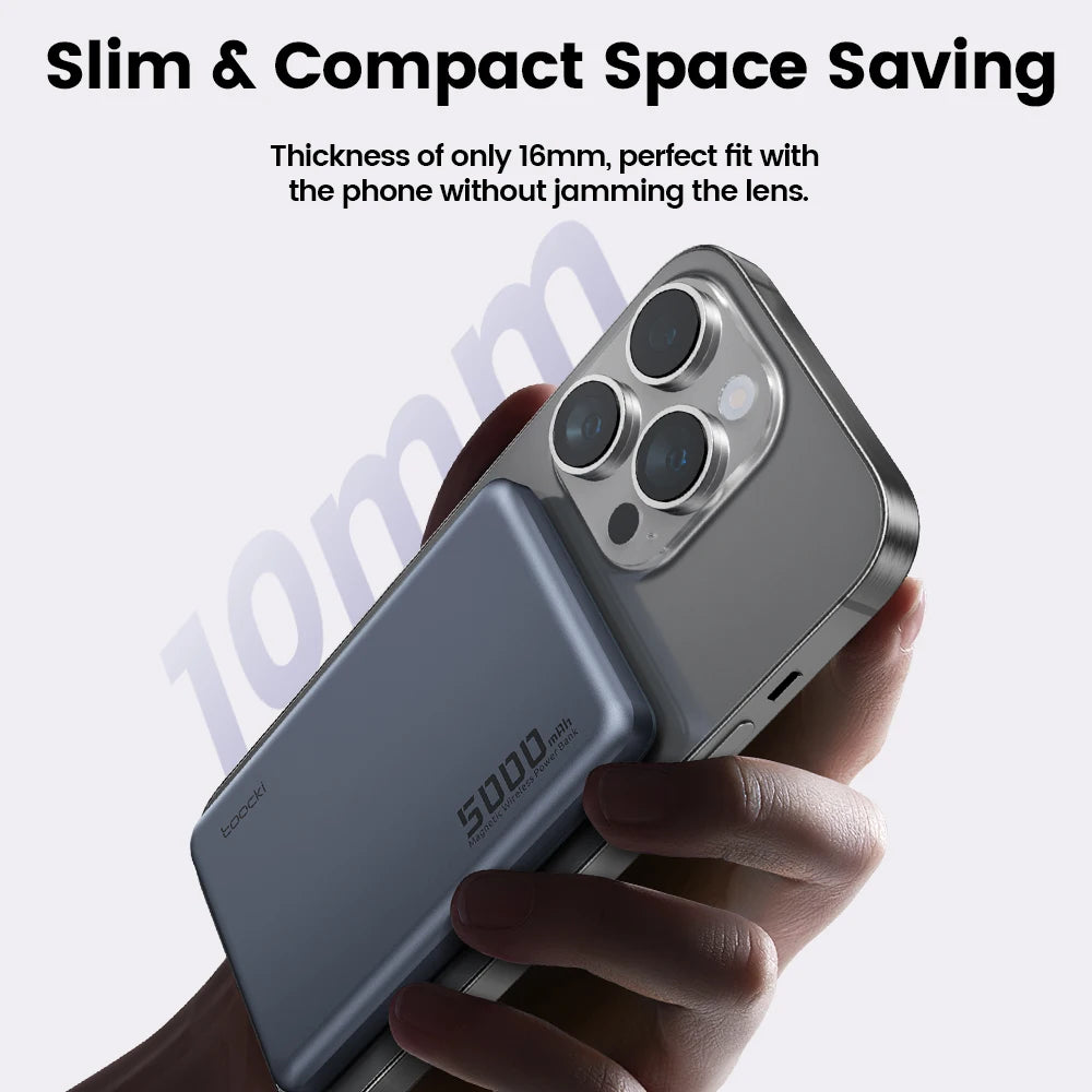 Toocki Magnetic Power Bank 5000mAh – 15W Wireless MagSafe Charging, PD 20W External Battery for iPhone 17/16/15/14/13 Pro Max