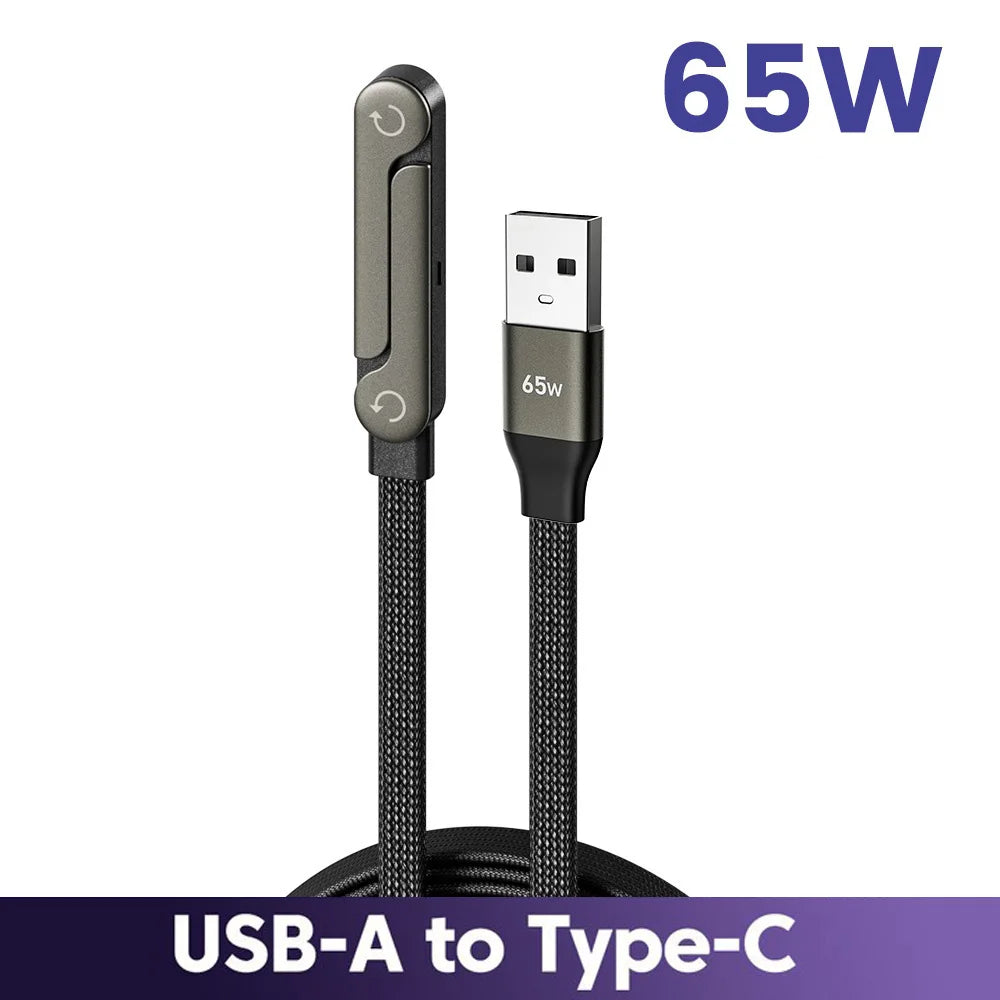 65W USB Fast Charging Cable with Foldable Phone Stand