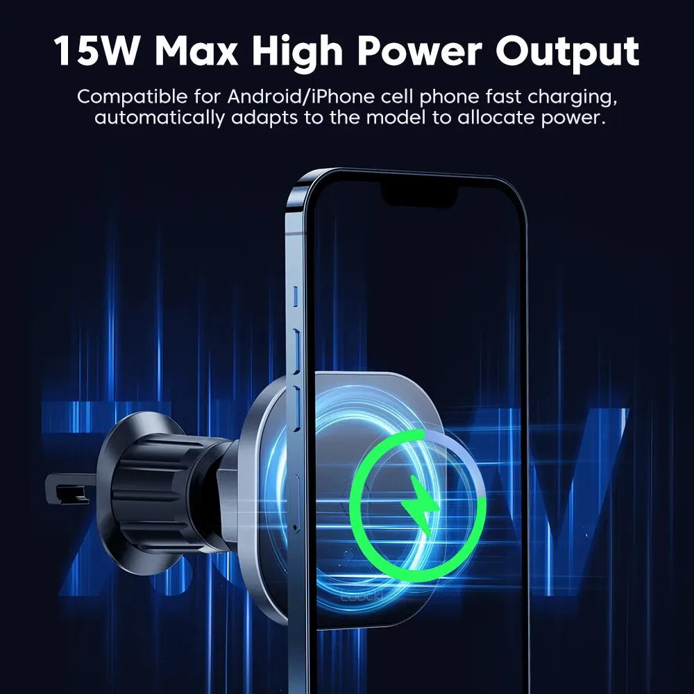 Toocki Magnetic Car Wireless Charger – 15W Fast Charging, Air Vent Phone Holder, for iPhone 15/14/13/12 Pro Max