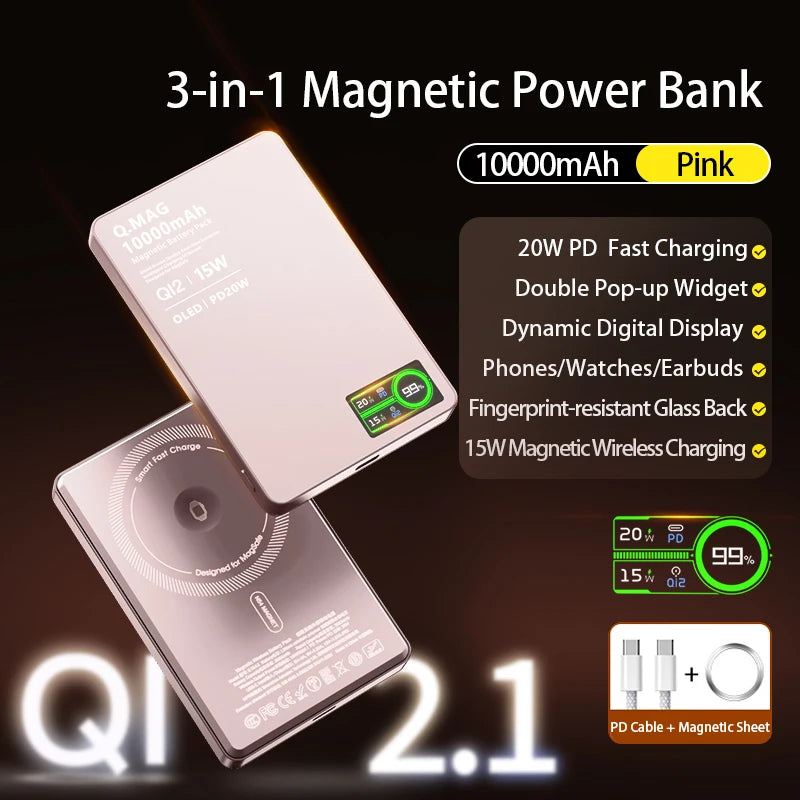 Wireless Magnetic Power Bank – Fast Charging Portable Battery for iPhone 12–17 Pro Max, Watch & AirPods – 5000/10000mAh